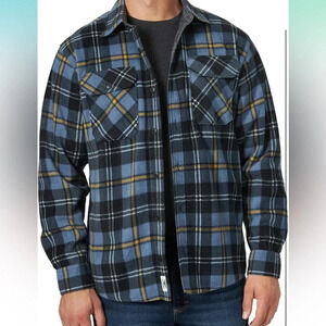 Wrangler Long Sleeve Fleece Button Front Shirt Vintage Indigo Plaid Size XL